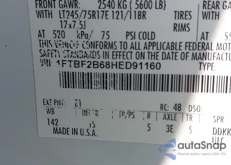 2017 Ford F-250 Xl z USA, uszkodzony, nr VIN 1FTBF2B68HED91160